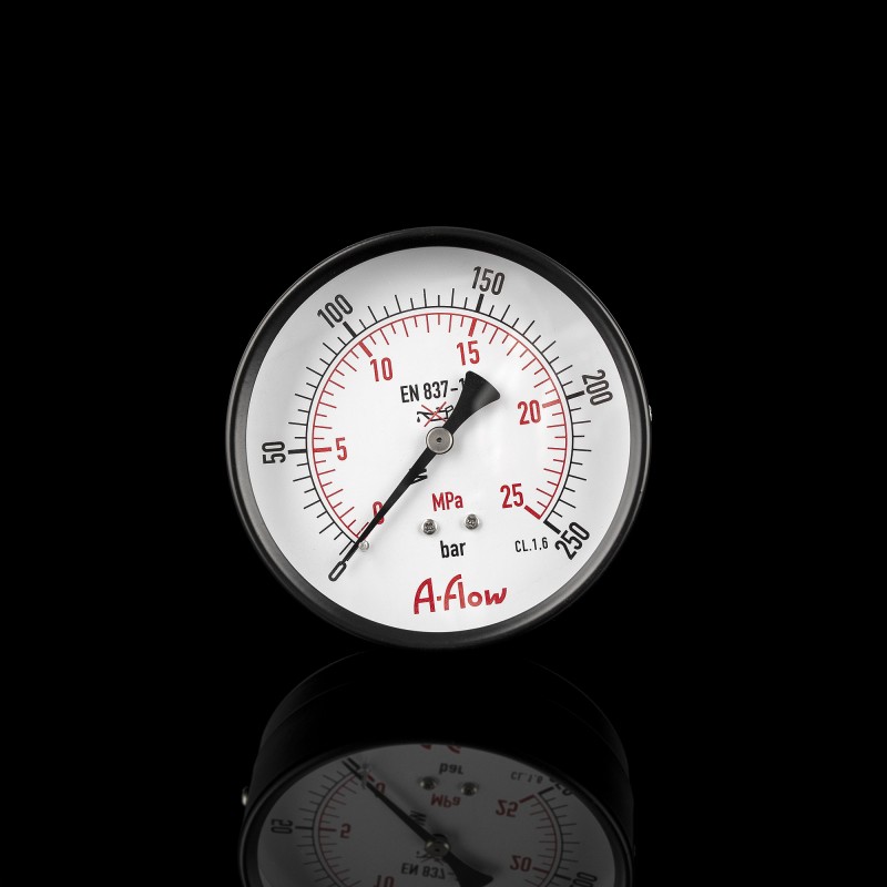 Манометр от 0 до 250 бар из углеродистой стали, D100мм, NPT 1/2, Штуцер сзади по центру  